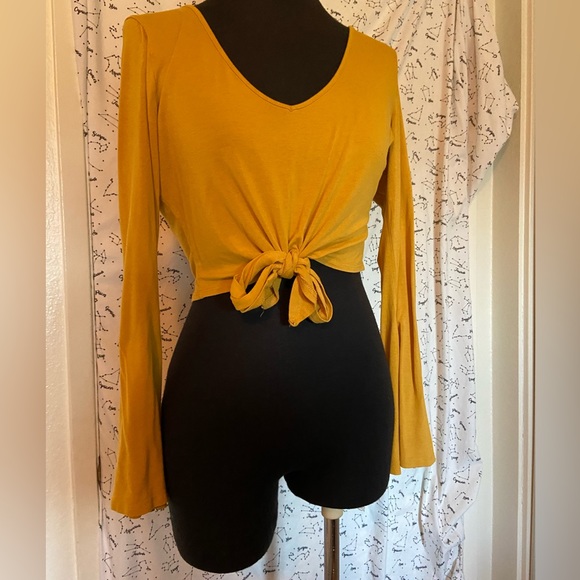 Yellow Bell Sleeve Self Tie Top - Picture 6 of 9